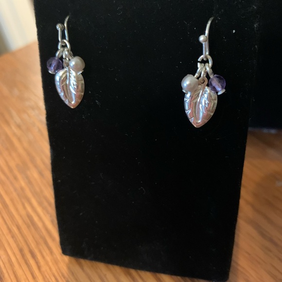 Feather Beaded Earrings & Necklace Set, NWOT, Never Worn, Purple and Silver - Picture 6 of 15